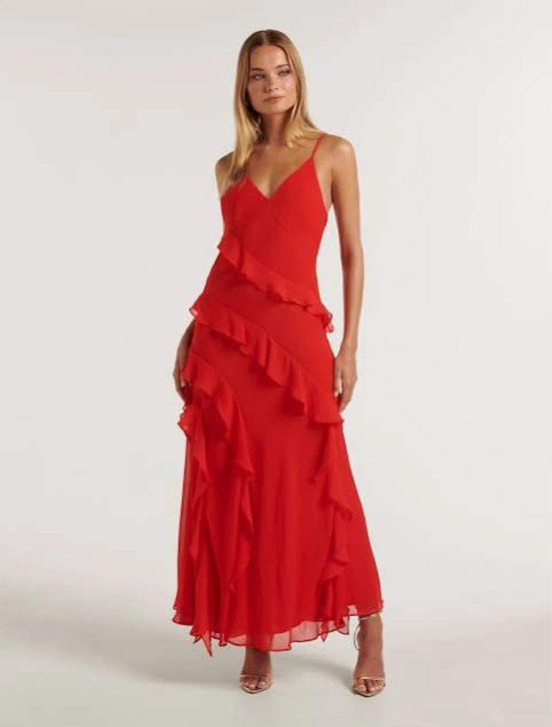 Ever New Maxi Ruffled Dress (Poppy, US 8/M, Worn Once)