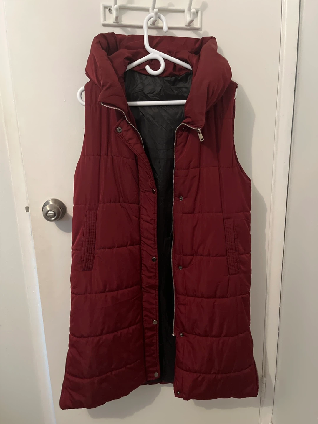 Maroon Puffer Vest with Hood