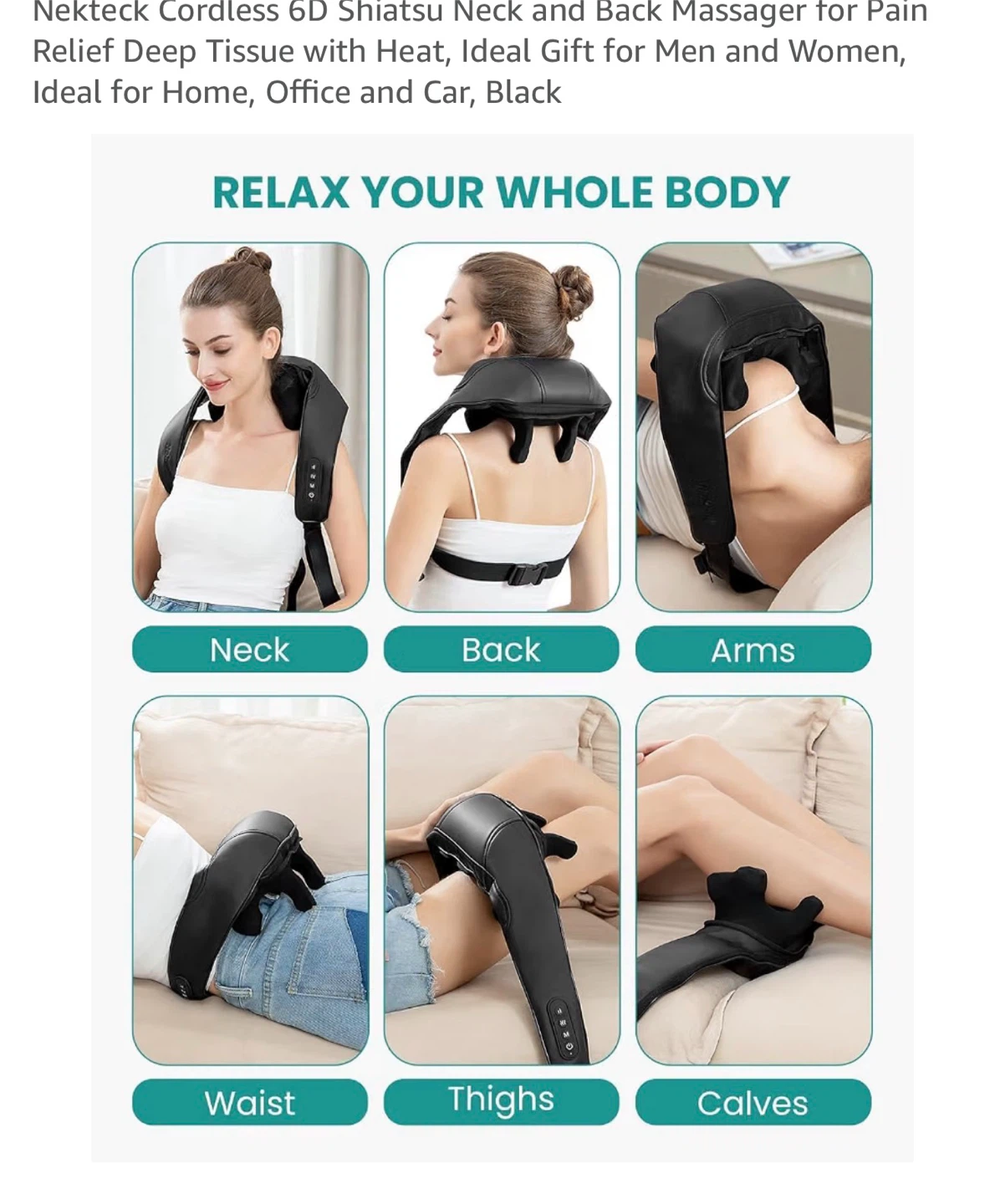 Nekteck Cordless 6D Shiatsu Neck and Back Massager with Heat - photo 5