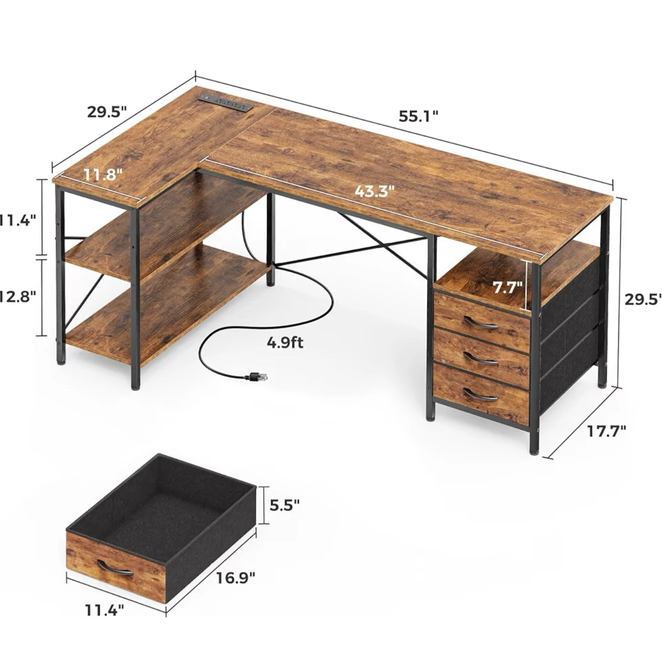 L-Shaped Desk with Drawers and Shelves - photo 3