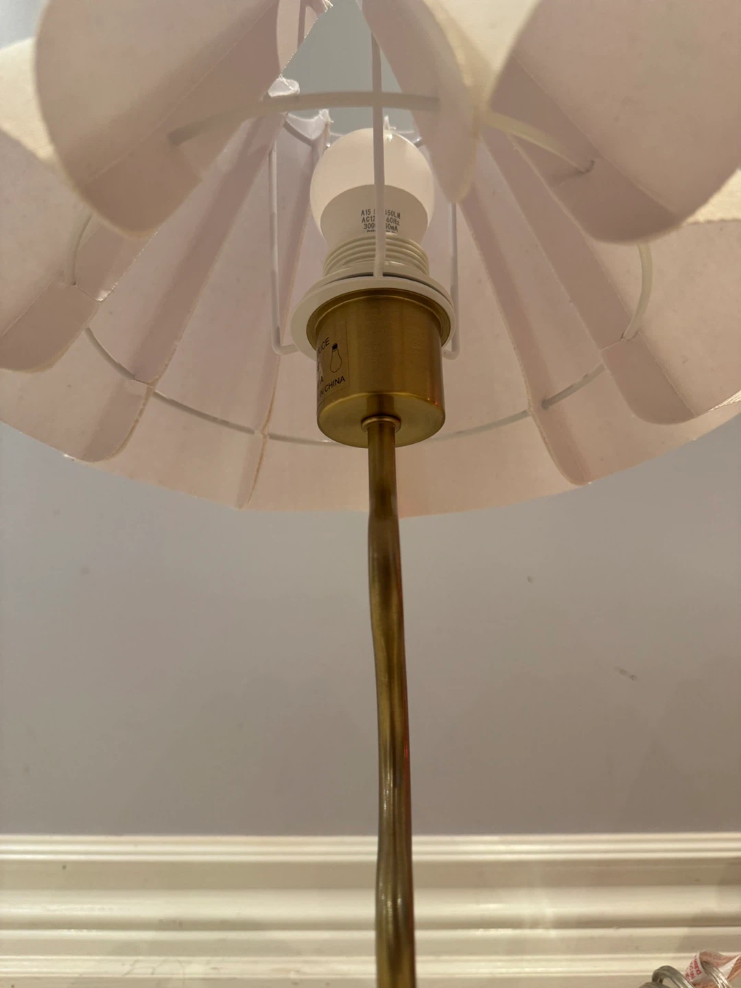 Pair of White Pleated Table Lamps with Brass Base - photo 4