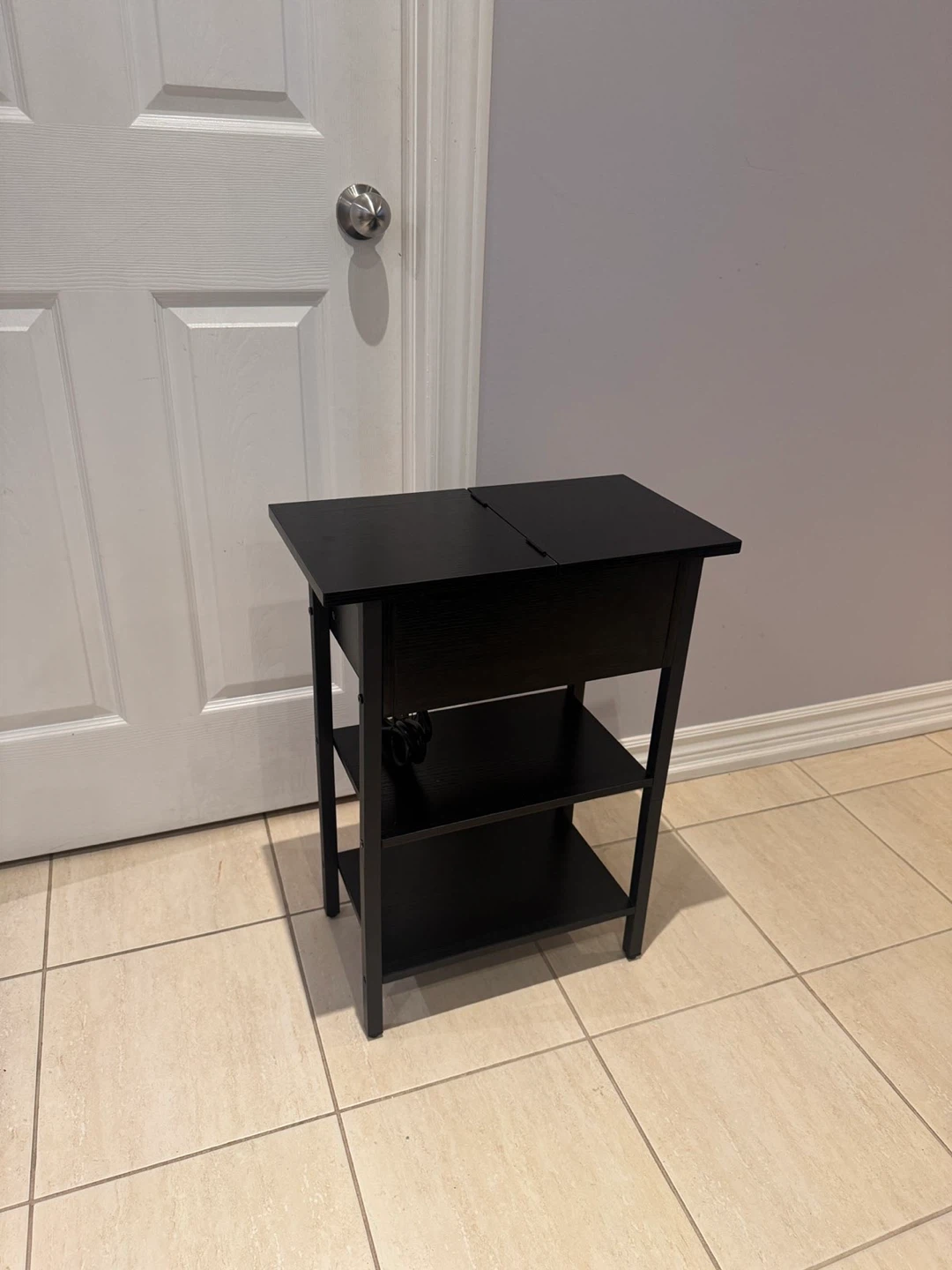 Black End Table with Built-in Charging Station