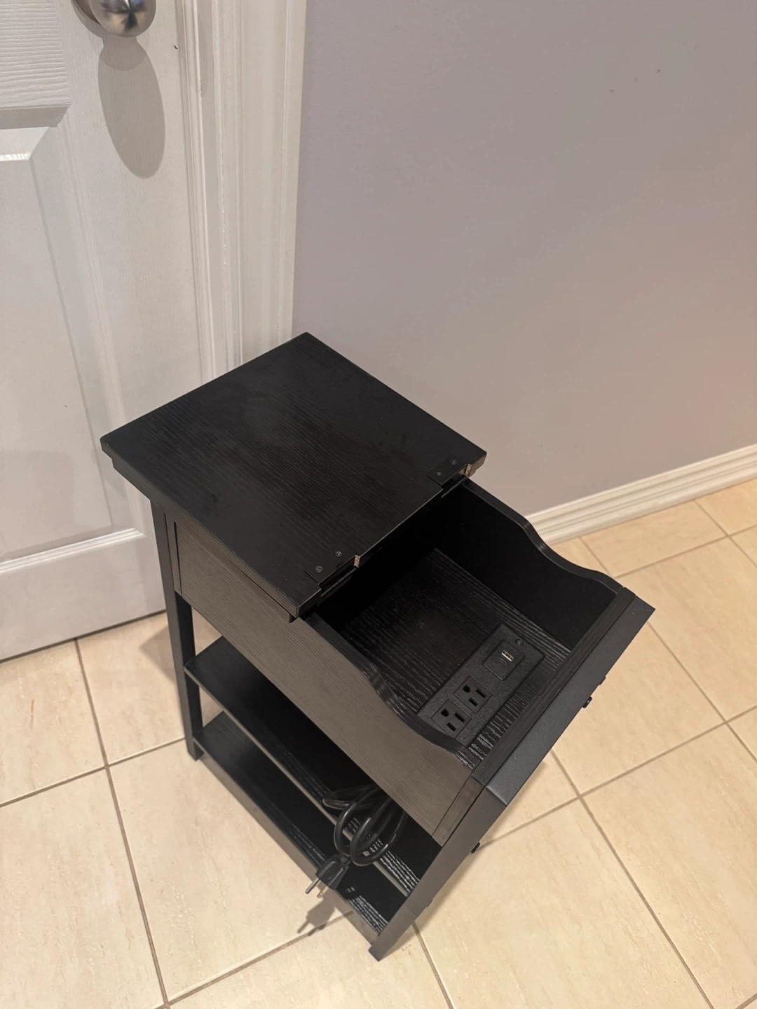 Black End Table with Built-in Charging Station - photo 3