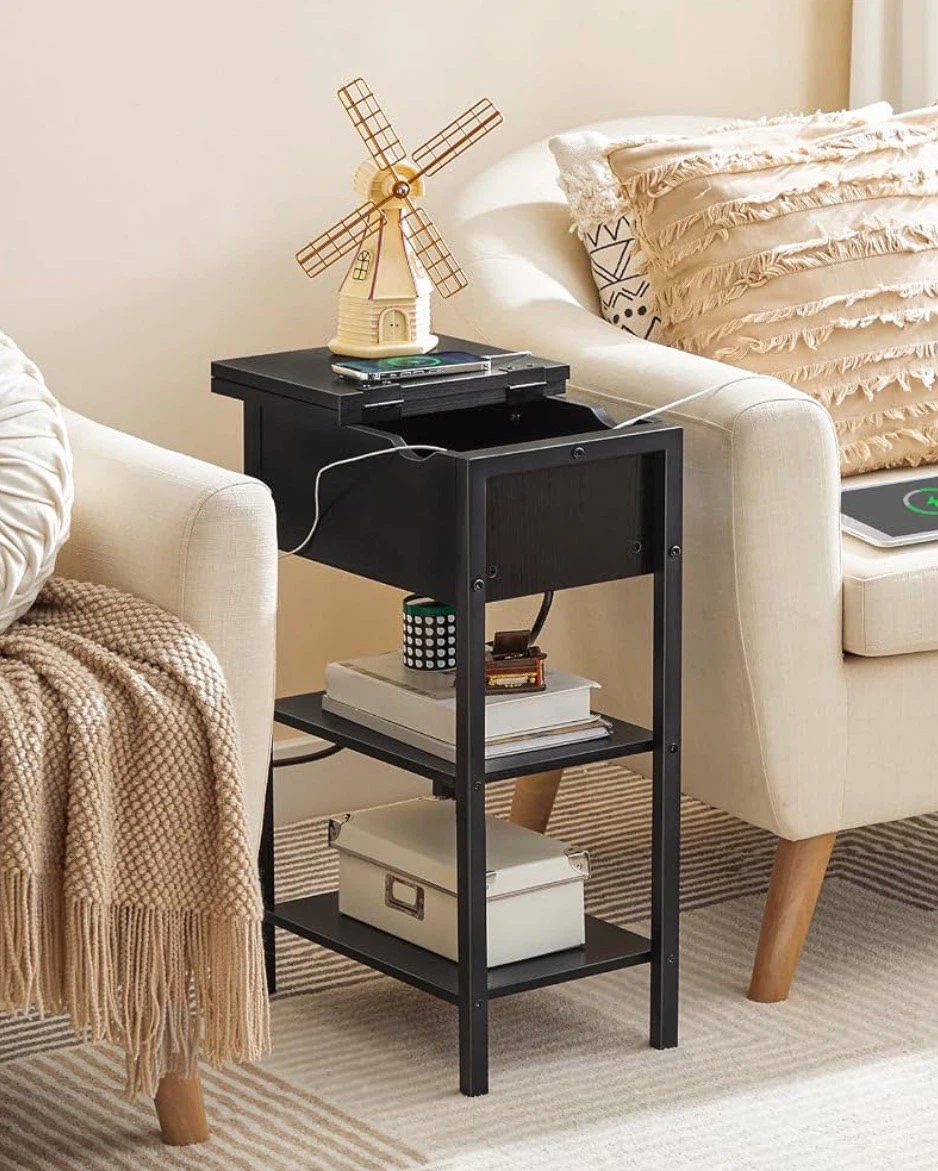 Black End Table with Built-in Charging Station - photo 4
