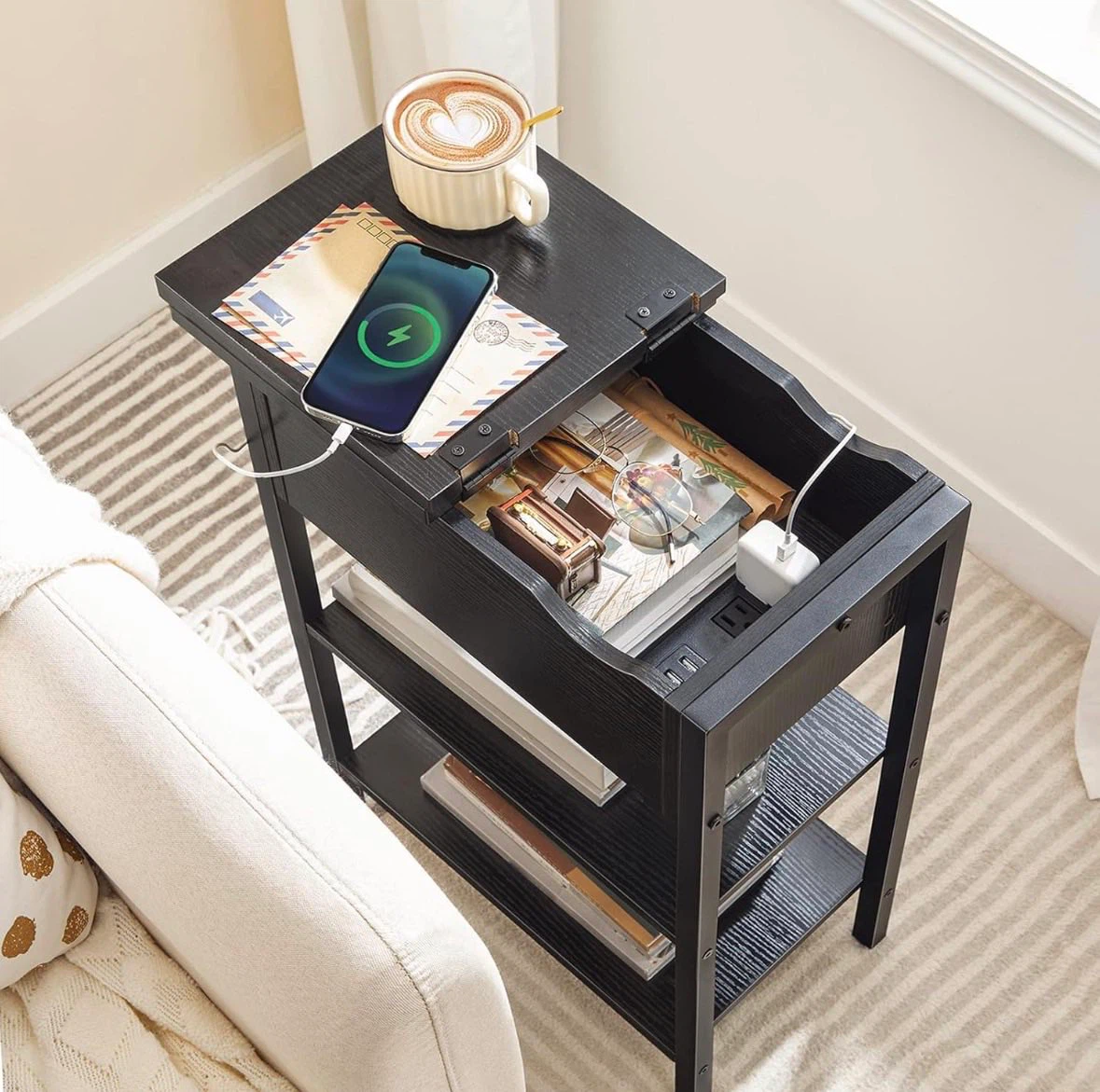 Black End Table with Built-in Charging Station - photo 5
