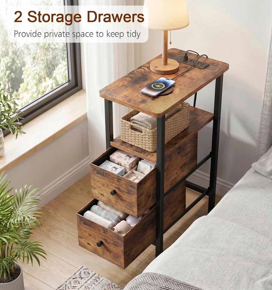 End Table with 2 Storage Drawers and Power Outlet - photo 5