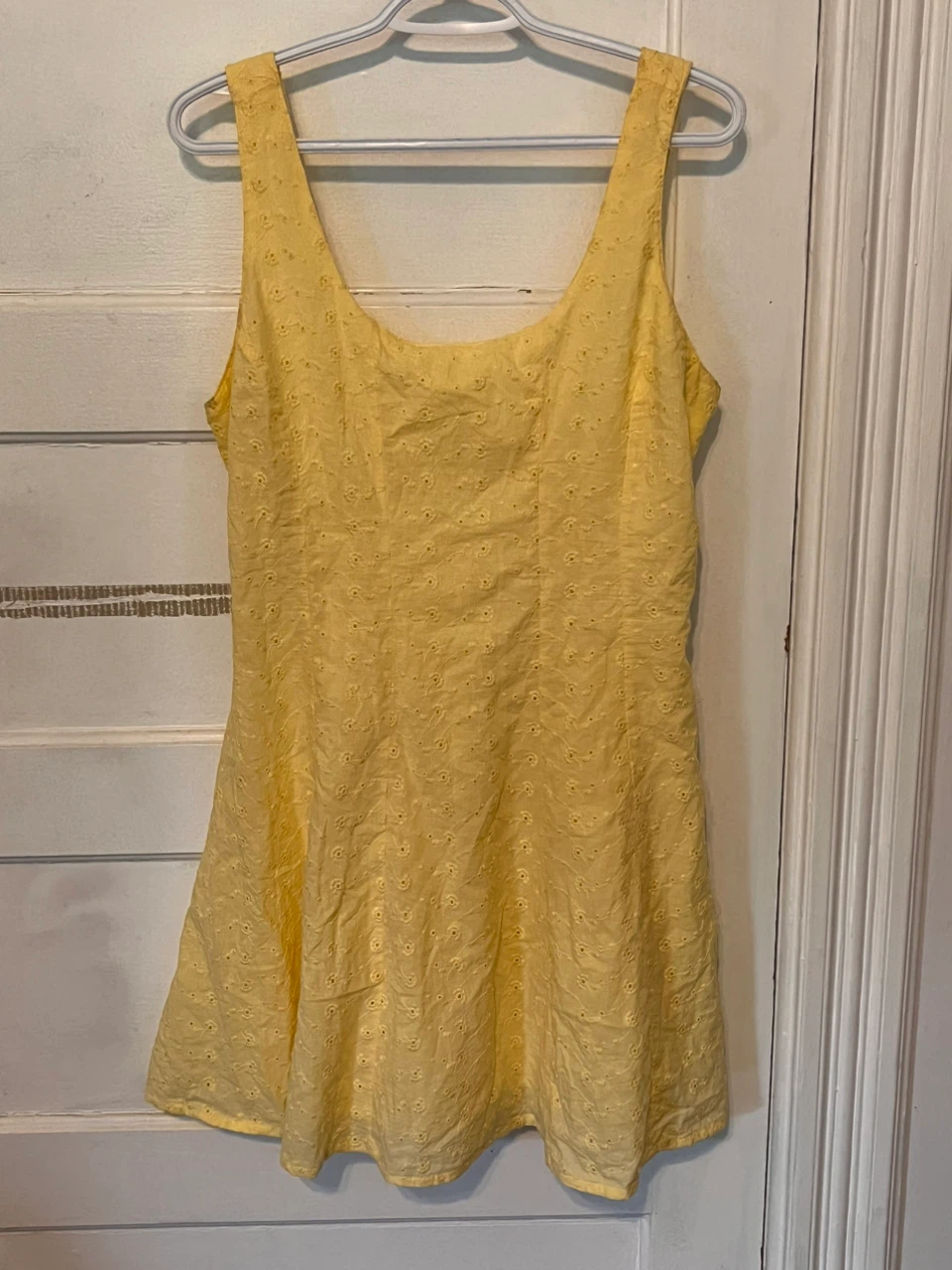 Butter Yellow Mini Eyelet Dress (Size L, NWT)