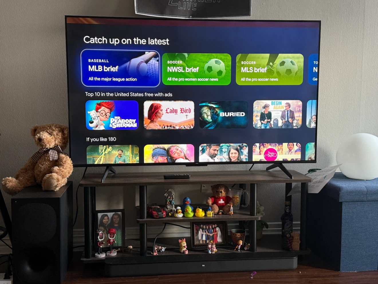 TCL Google TV (55”) and TV stand for sale