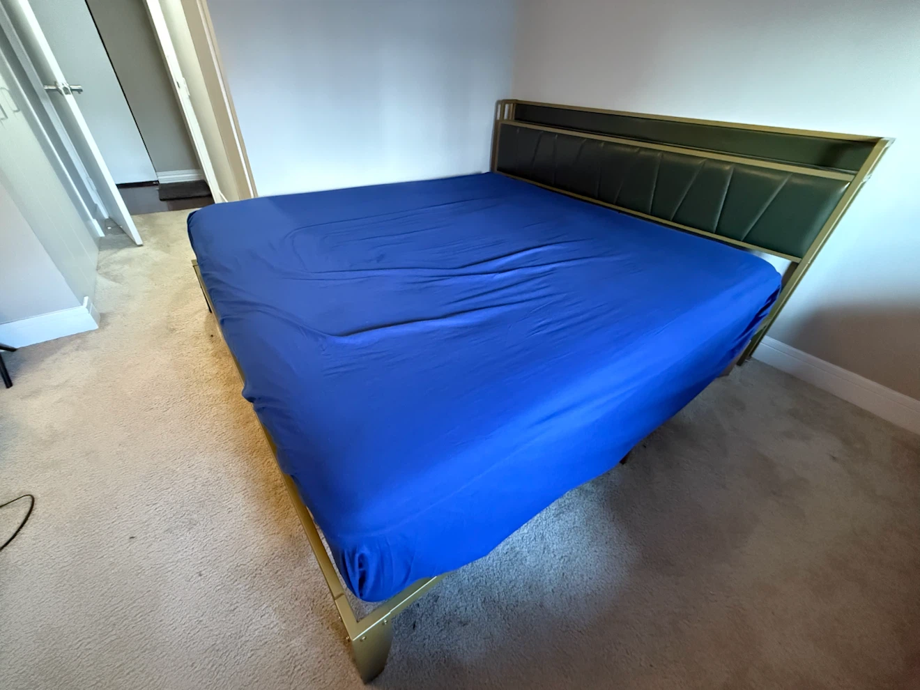 King size mattress and Metal Frame Bed with Green Headboard - photo 2
