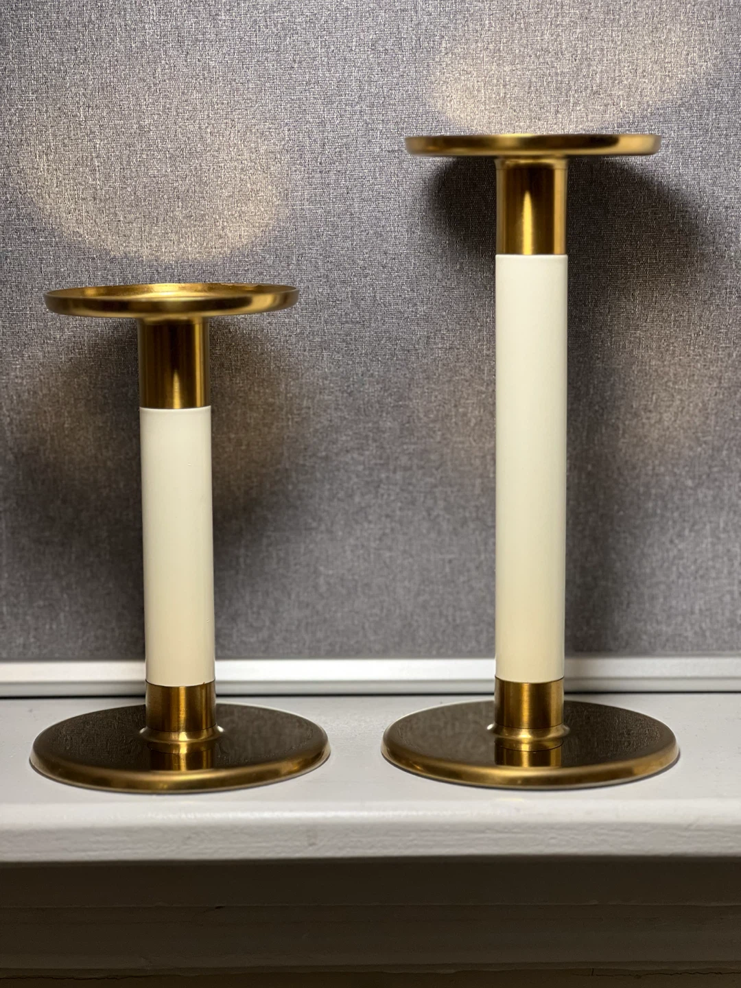Pair of Vintage IKEA Brass & Cream Candle Holders / Pillars