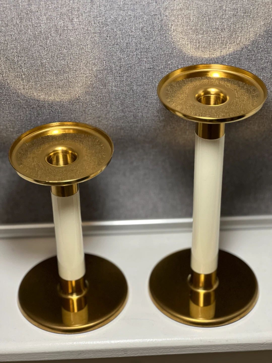 Pair of Vintage IKEA Brass & Cream Candle Holders / Pillars - photo 2