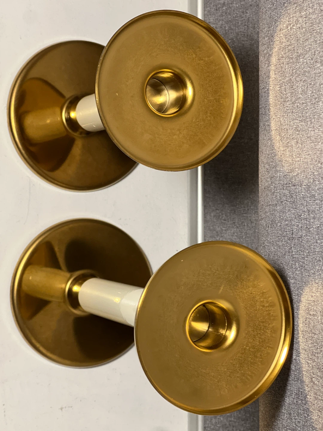 Pair of Vintage IKEA Brass & Cream Candle Holders / Pillars - photo 3