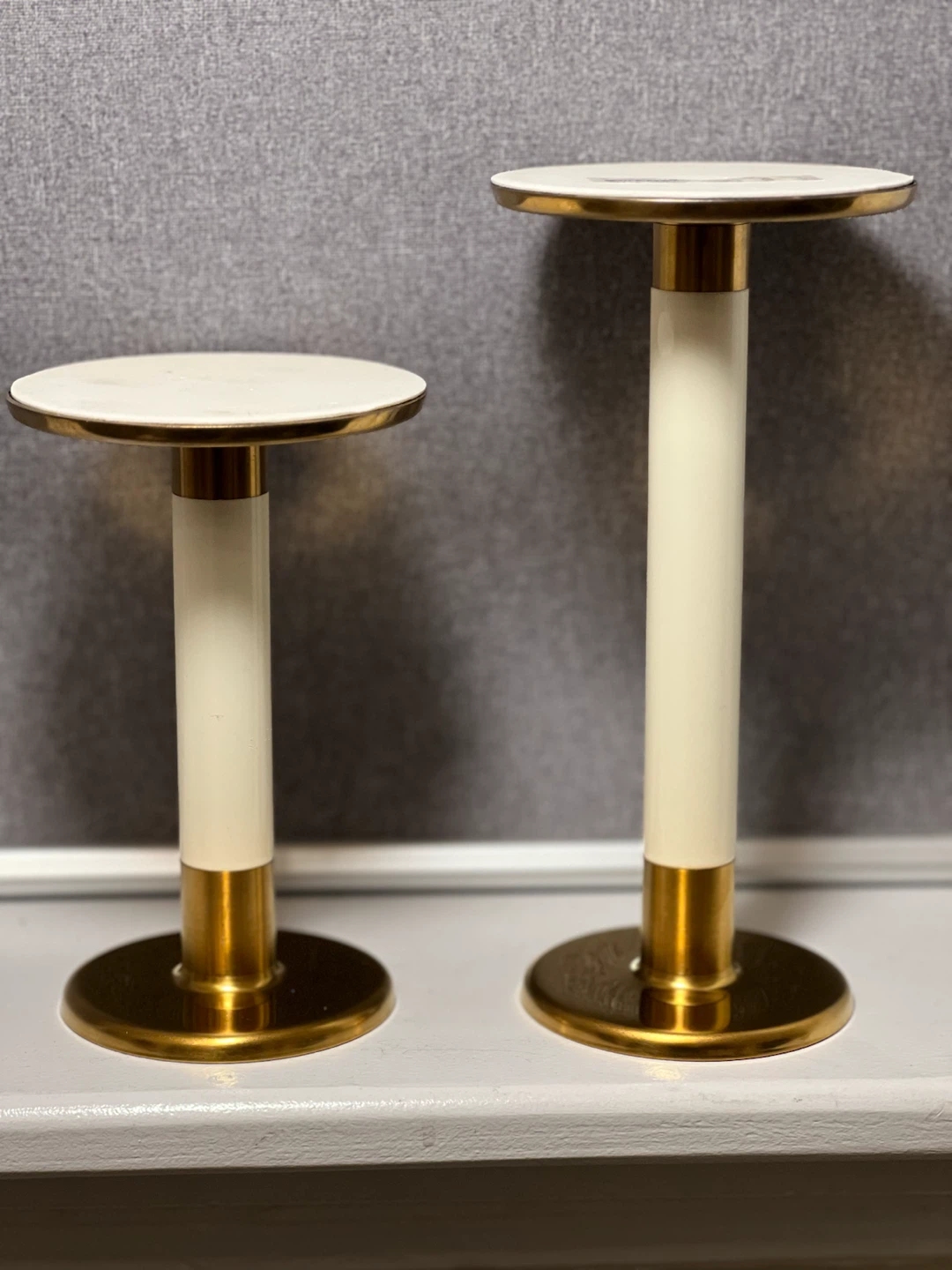 Pair of Vintage IKEA Brass & Cream Candle Holders / Pillars - photo 4