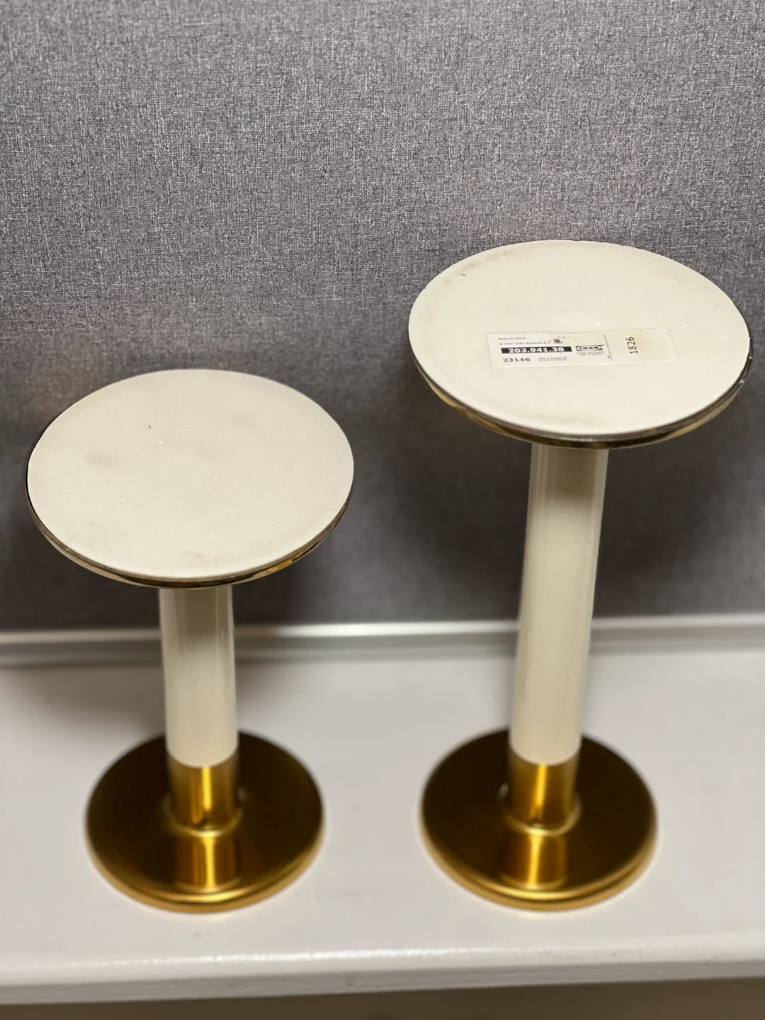 Pair of Vintage IKEA Brass & Cream Candle Holders / Pillars - photo 5