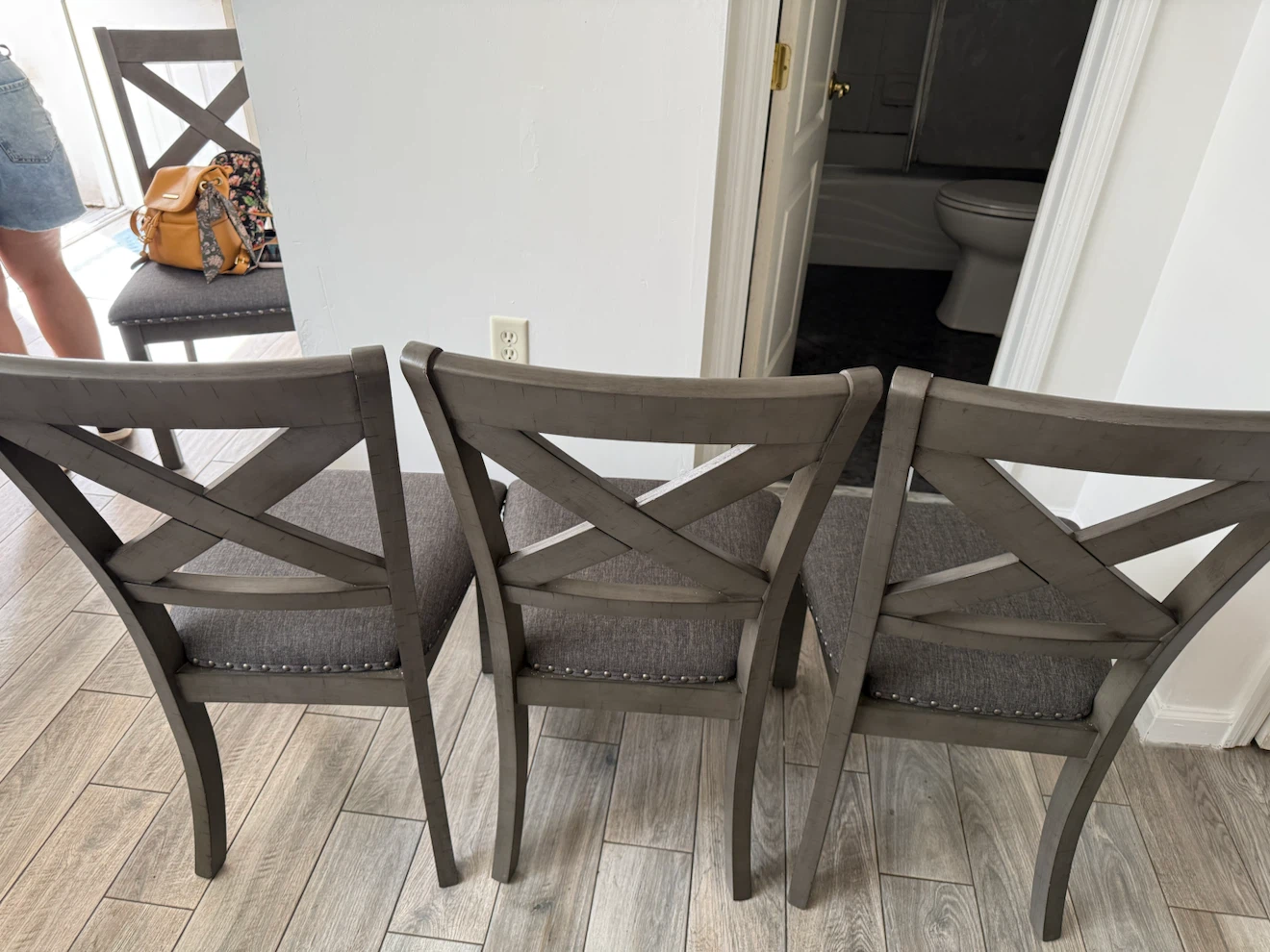 Rustic Gray Dining Table Set with Bench and Chairs - photo 3