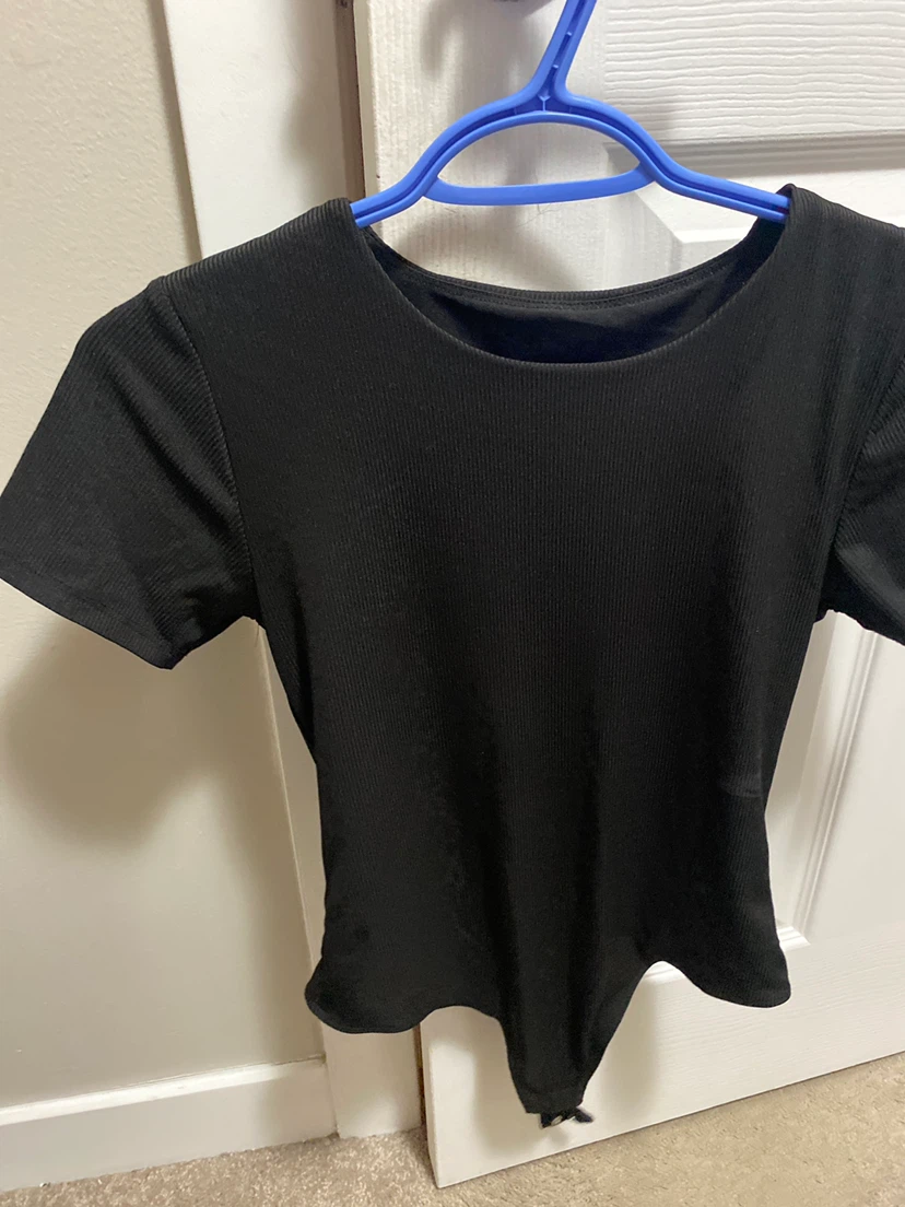 Black Ribbed Short Sleeve Bodysuit