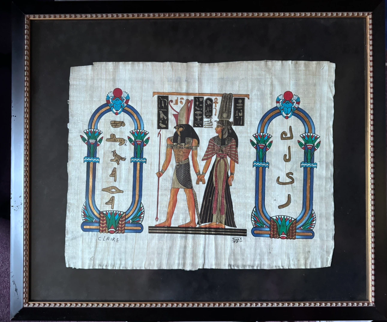 Framed Egyptian Papyrus Painting Wall Art (62 x 52 cm)