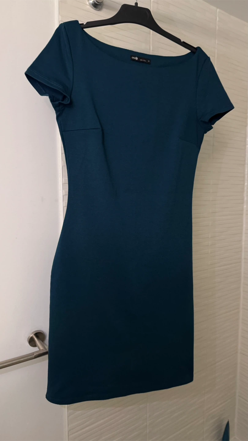 Teal Boatneck Cap Sleeve Dress