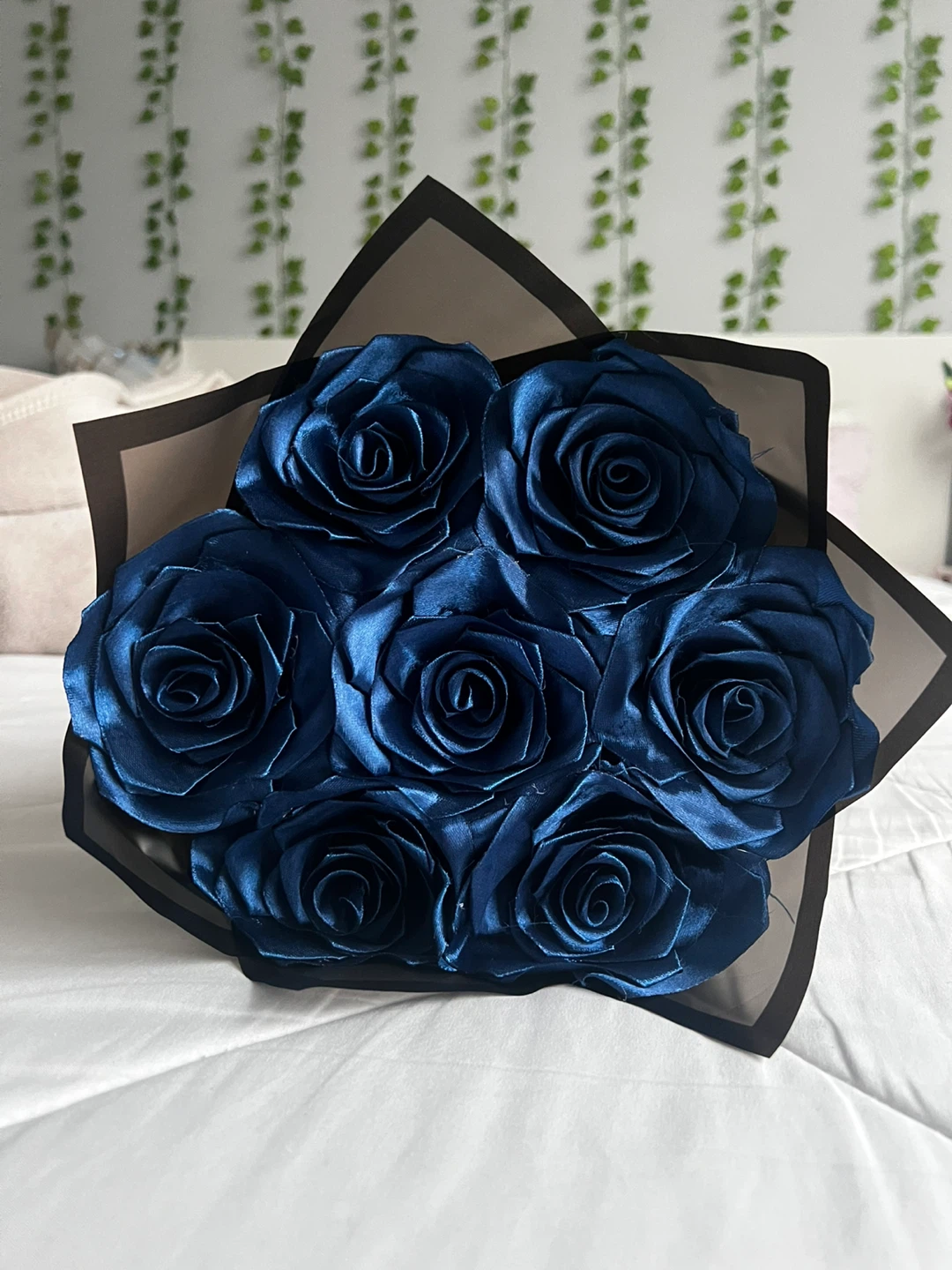 Blue Satin Ribbon Rose Bouquet