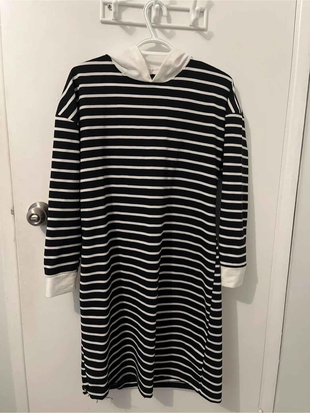 Striped Long Sleeve Dress Hoodie with White Hood