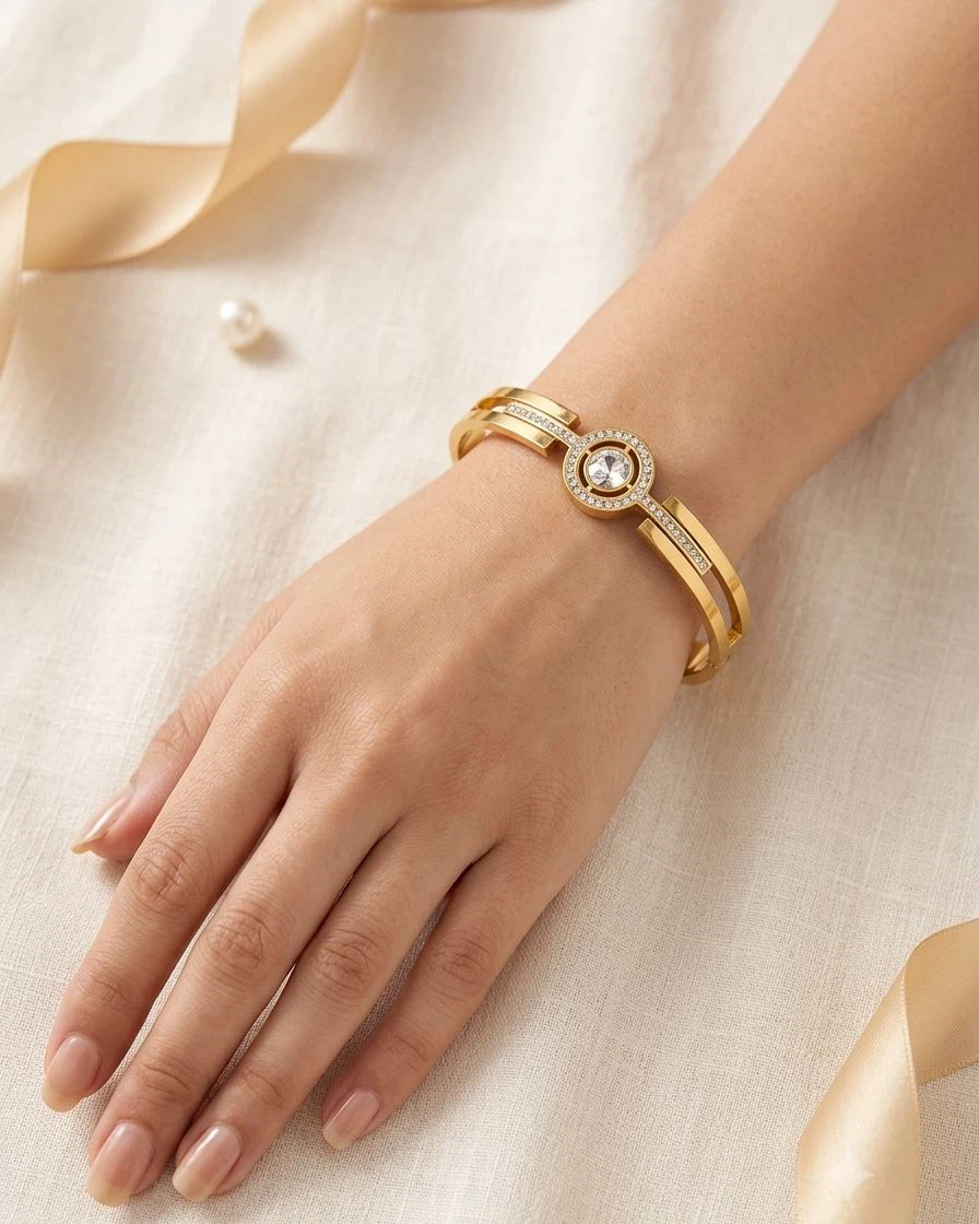 Gold-tone crystal cuff bracelet