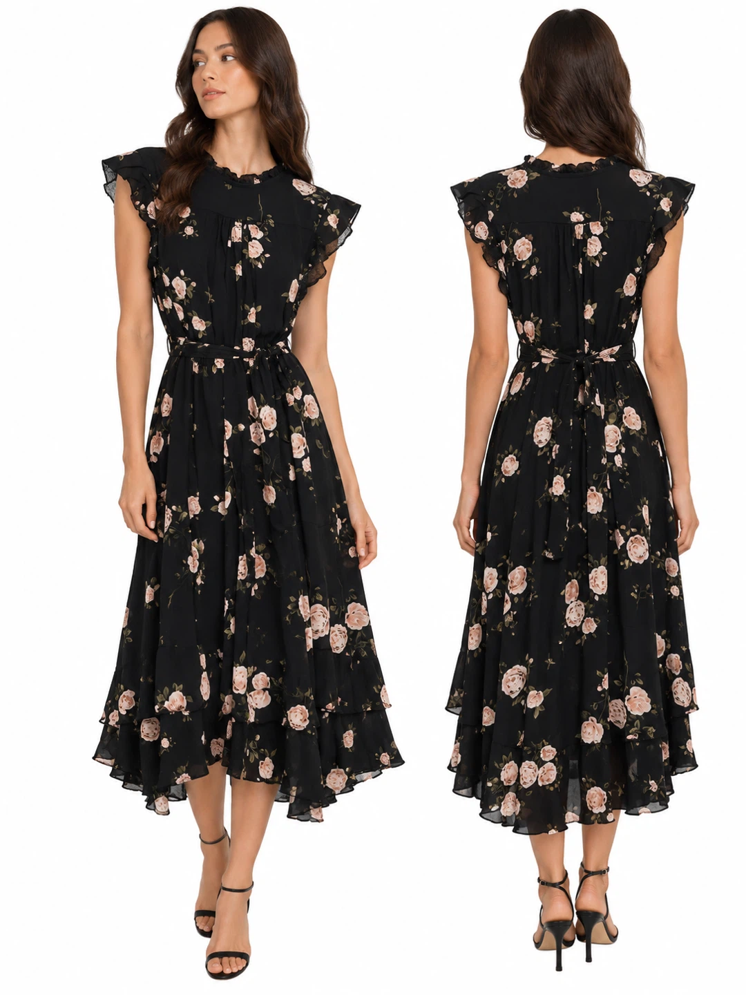 Suzy Shier Black Floral Print Dress