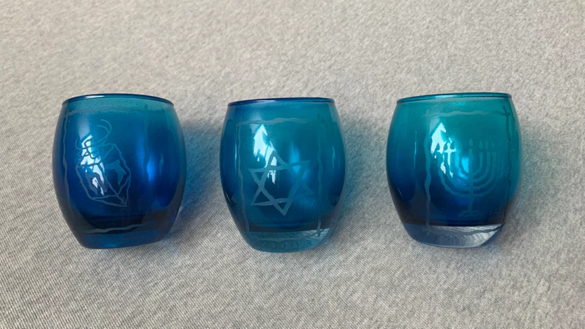 PartyLite Hanukkah Blue Glass Votive Candle Holders
