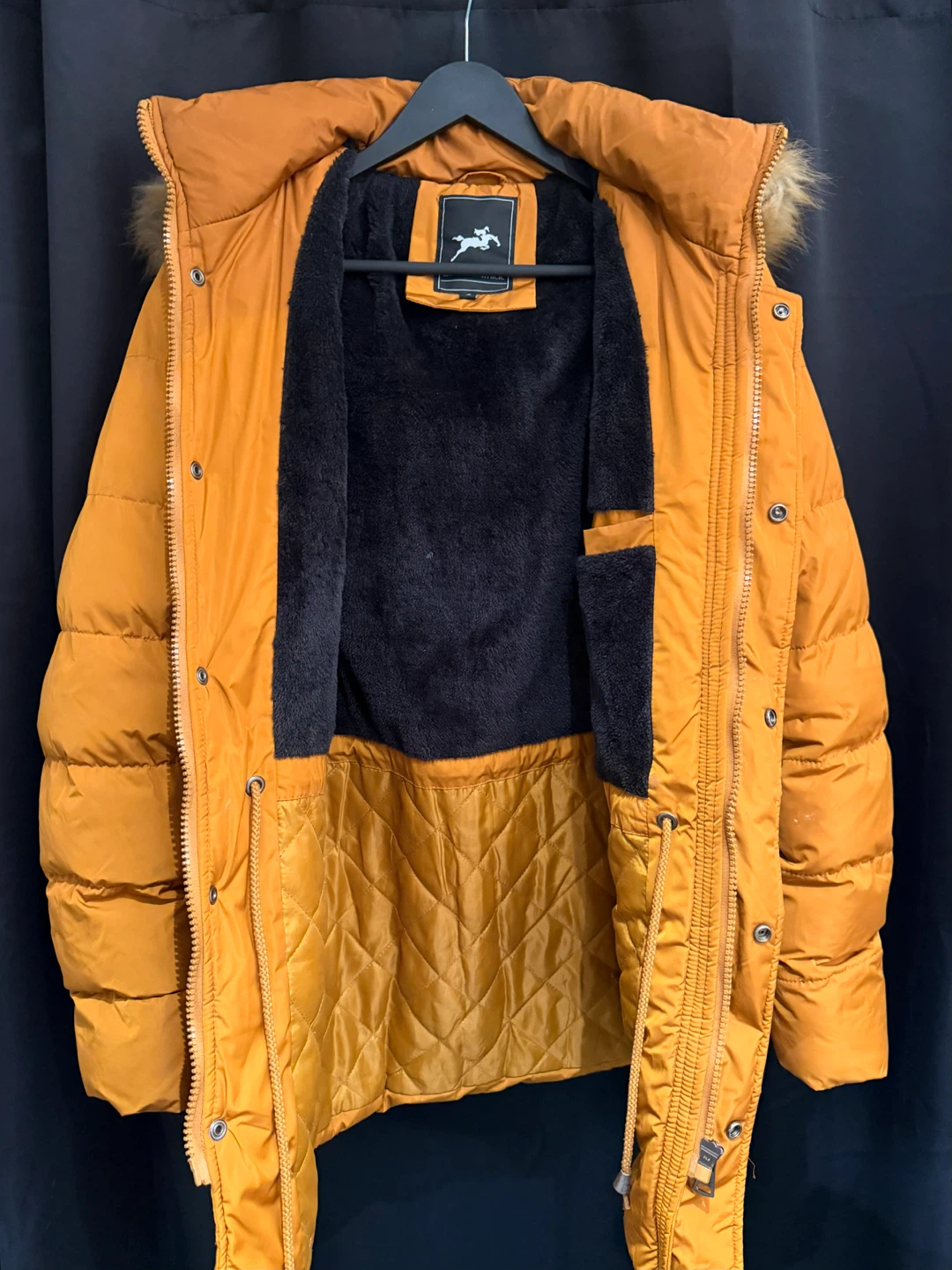 Mustard Yellow Puffer Jacket with Faux Fur Hood - photo 2