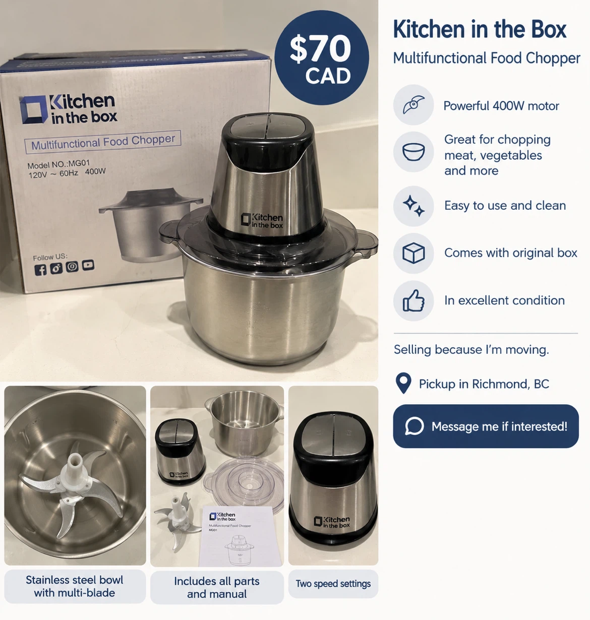 Kitchen in the Box Multifunctional Food Chopper MG01