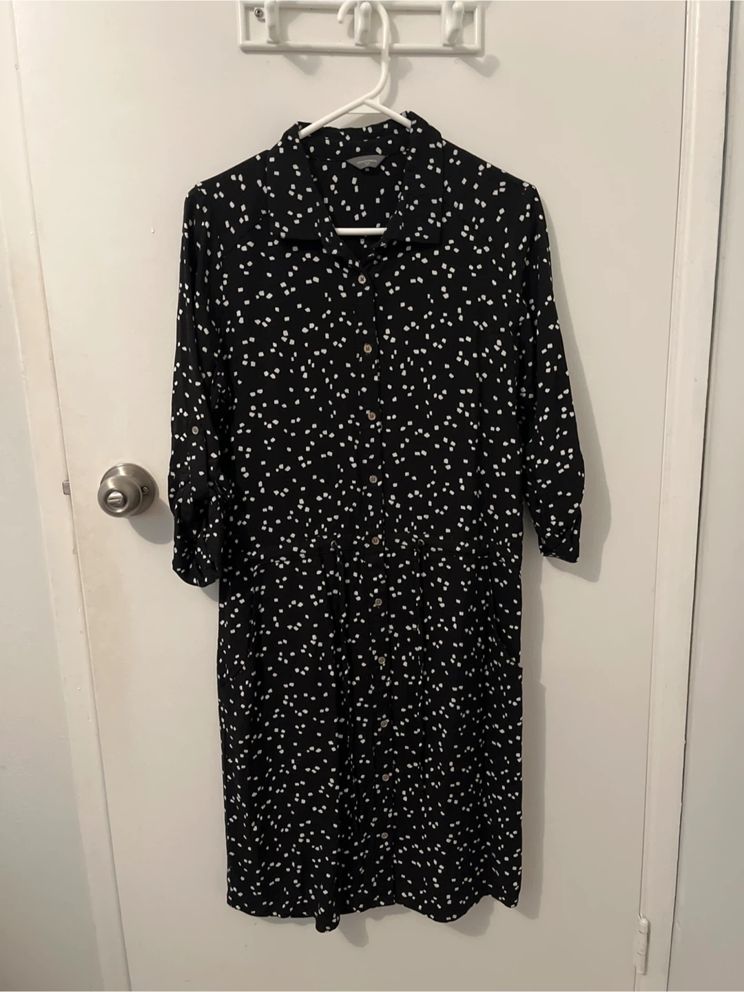 Denver Hayes Black and White Ditsy Floral Button-Up Midi Dress