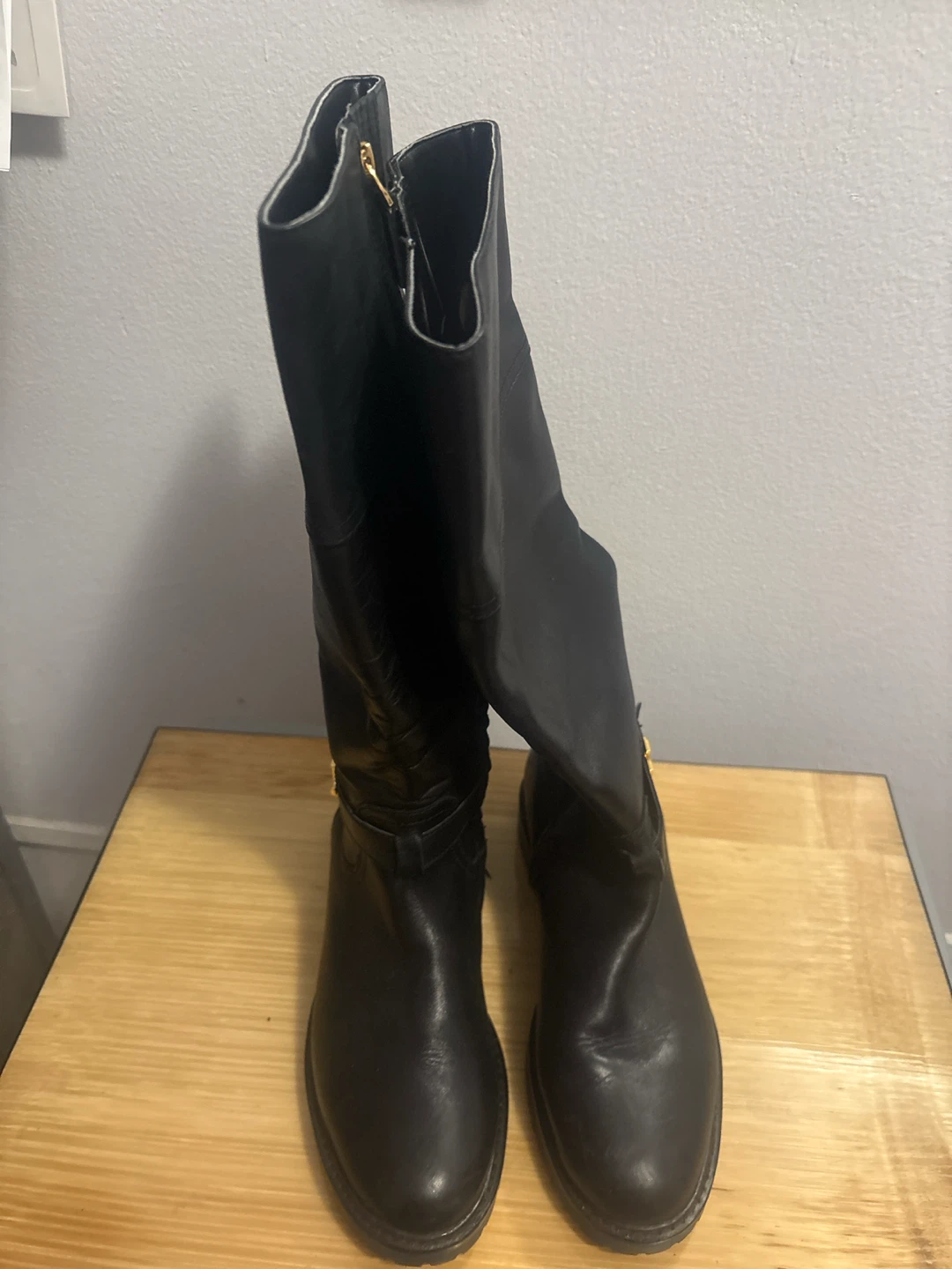 Lauren Ralph Lauren Everly Black Leather Boots Size 8B