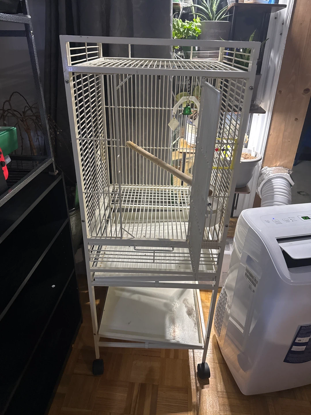 White Bird Cage with Perch and Feeders - photo 2