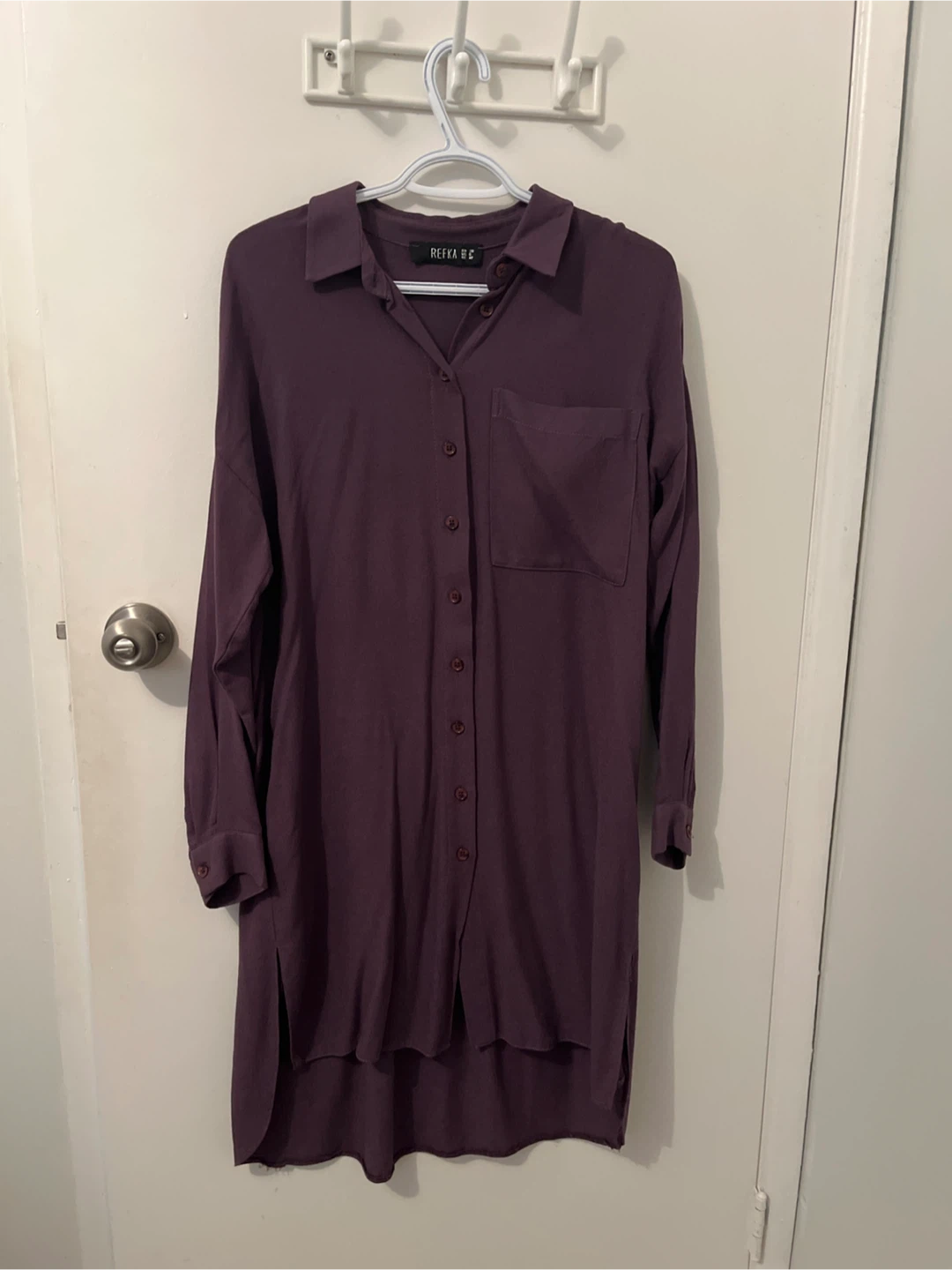 Refka Button-Up Tunic Shirt Dress - Plum coloured