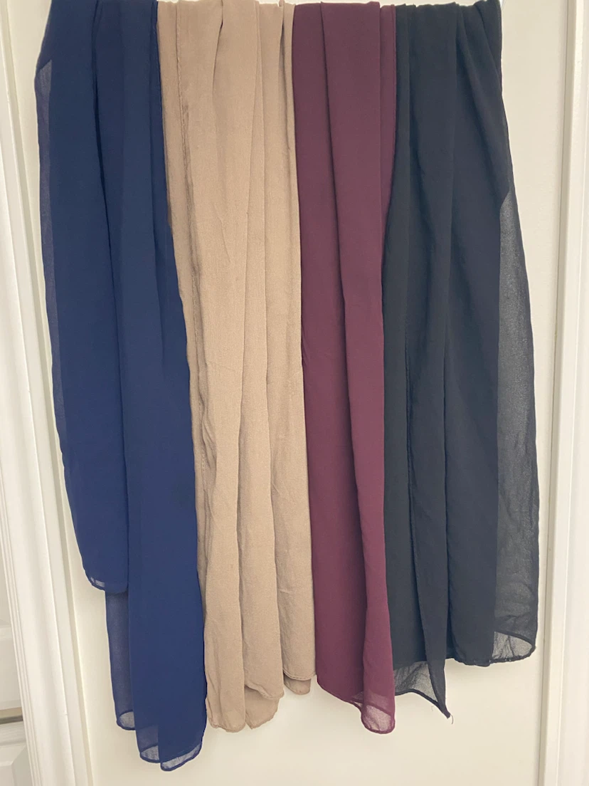Four Chiffon Scarves - Navy, Tan, Burgundy, Black