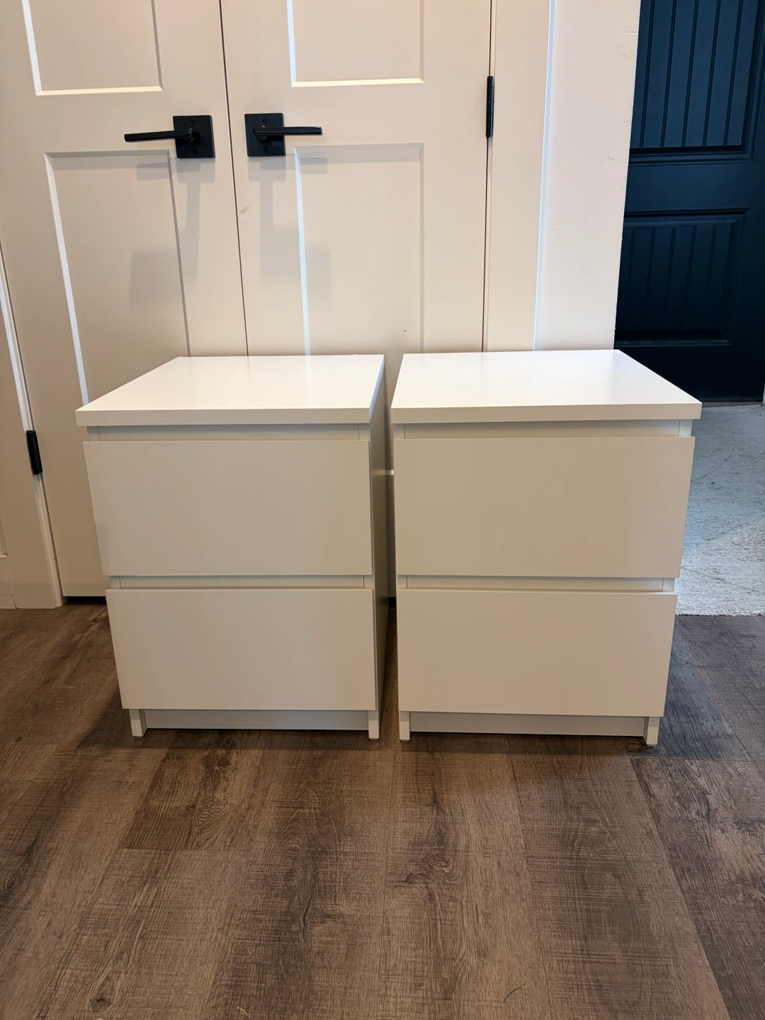 pair of IKEA white nightstands