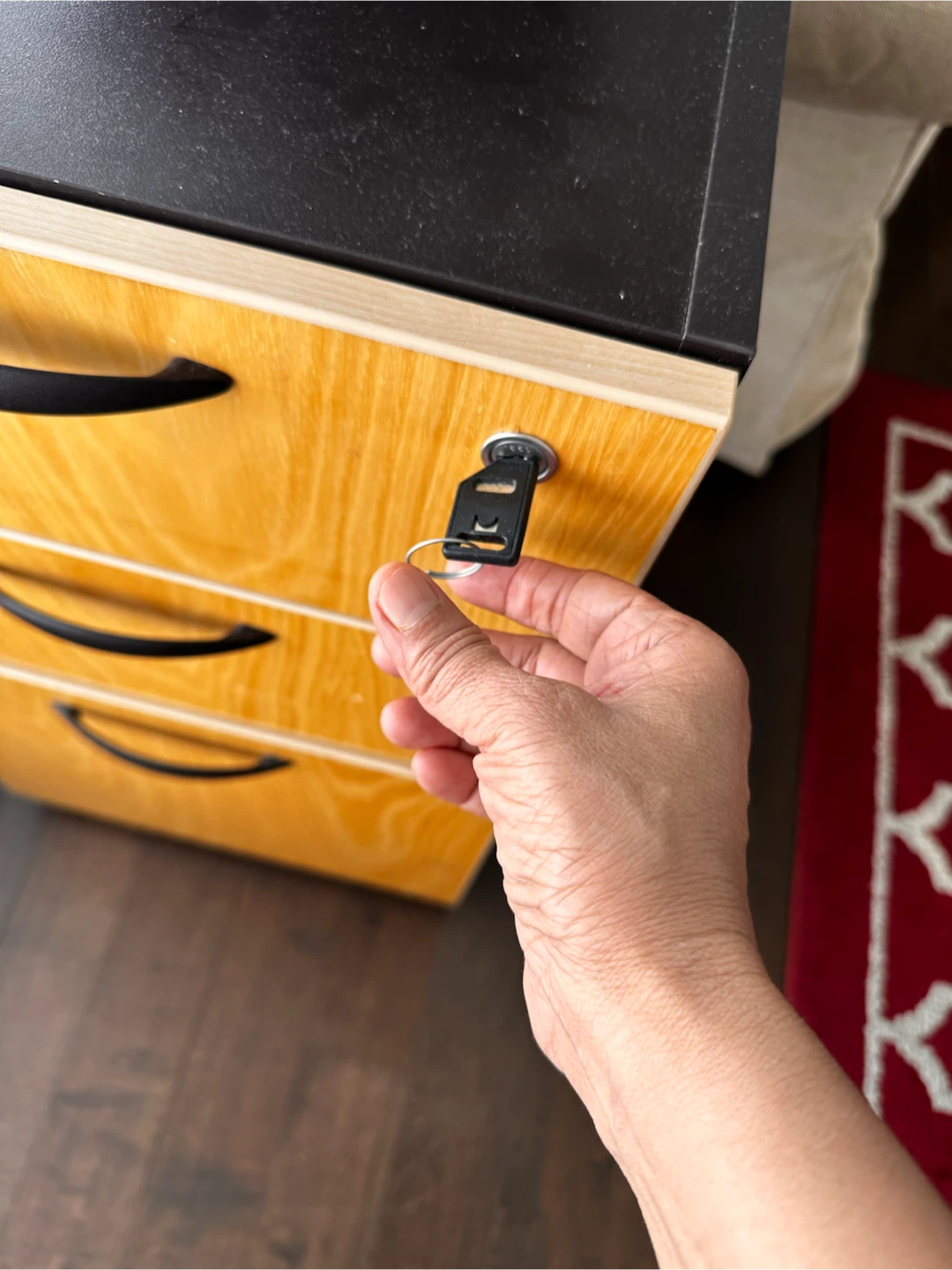 3-Drawer Wood Finish Filing Cabinet with Key