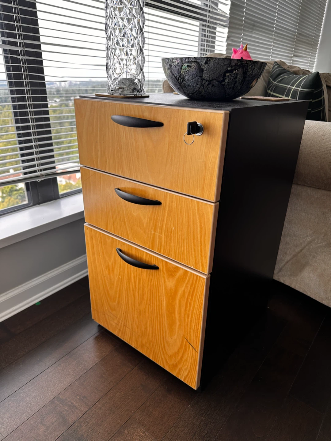 3-Drawer Wood Finish Filing Cabinet with Key - photo 4
