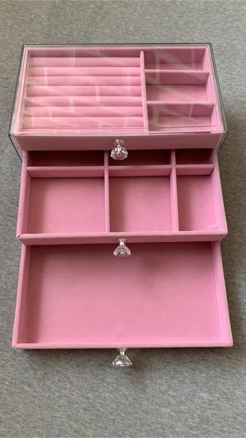 Clear Acrylic and Pink Velvet 3 Drawer Jewellery Box - photo 2
