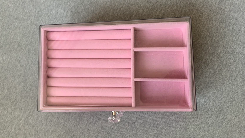 Clear Acrylic and Pink Velvet 3 Drawer Jewellery Box - photo 3