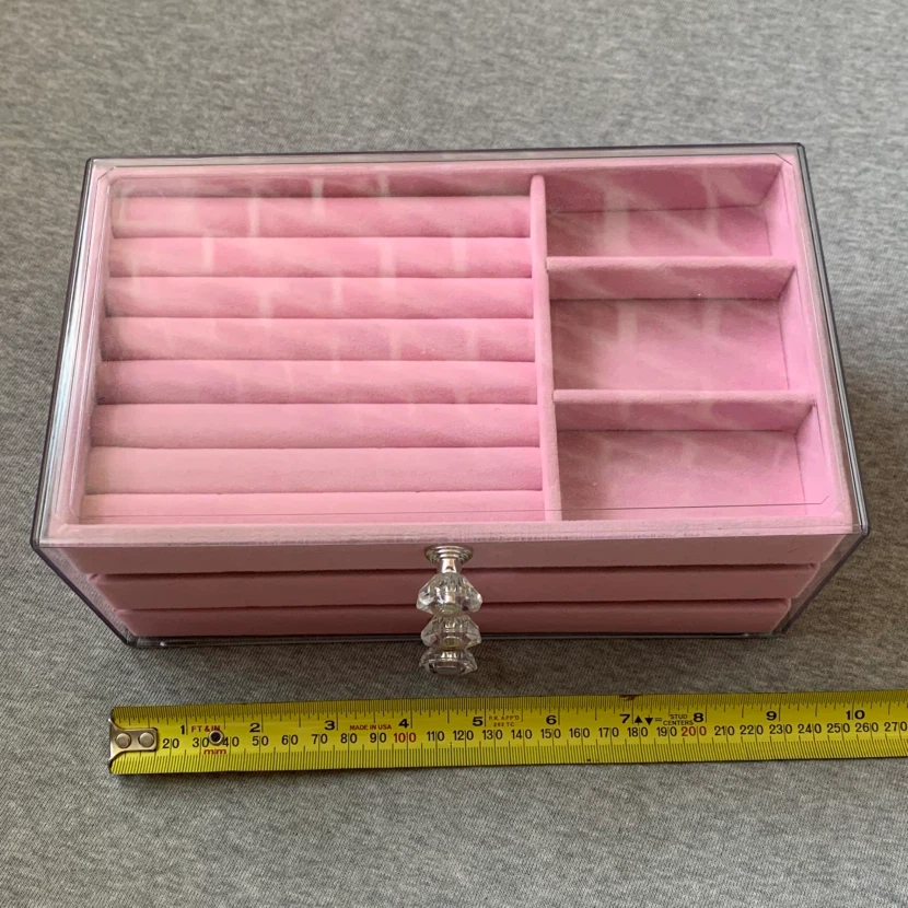 Clear Acrylic and Pink Velvet 3 Drawer Jewellery Box - photo 4