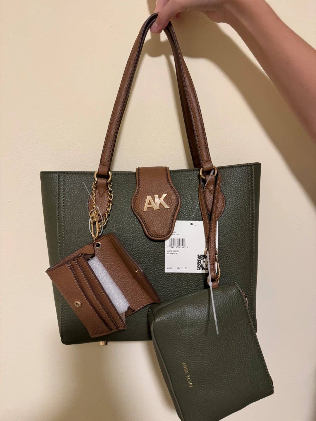 Anne Klein Tote Bag with Wallet Set - Olive Green