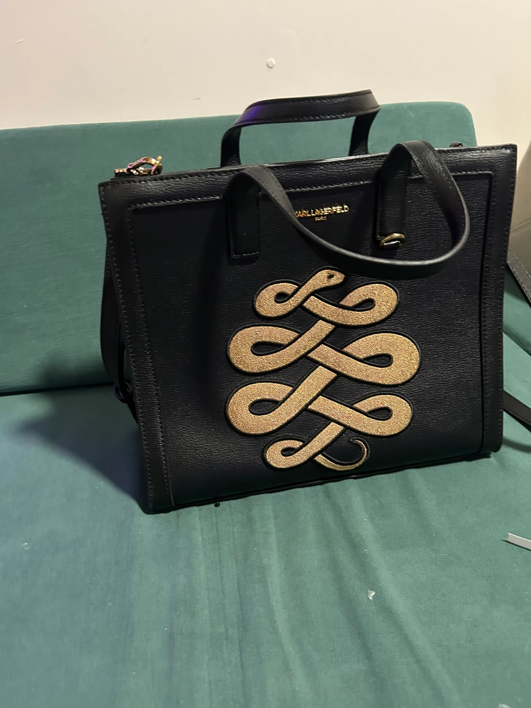 Karl Lagerfeld Paris Black Snake Tote Bag