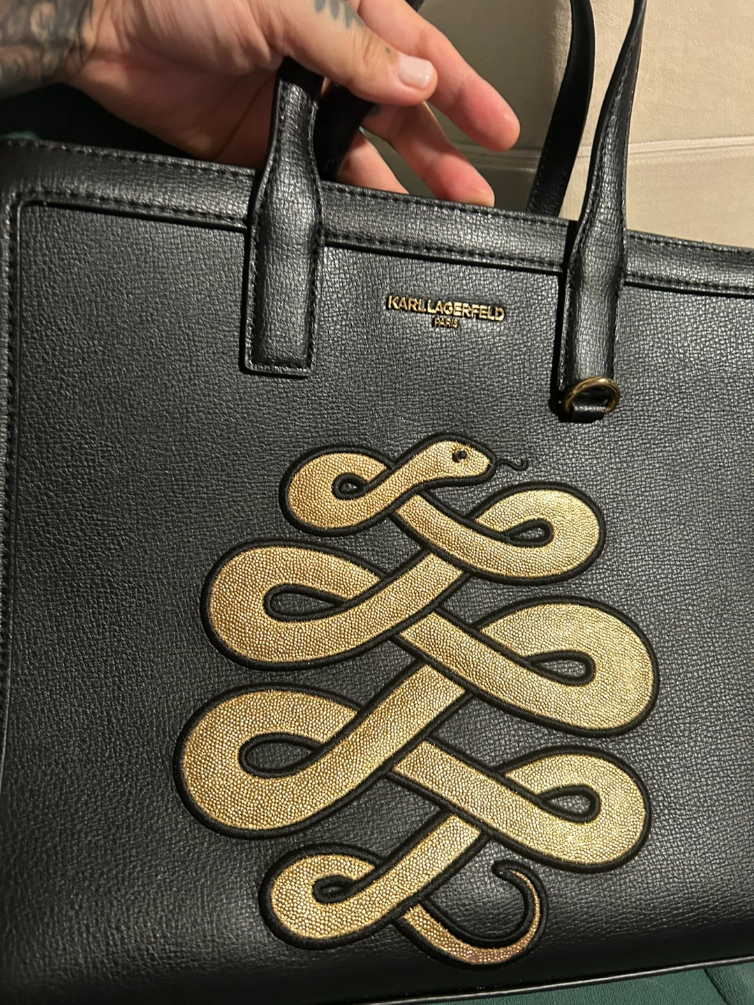 Karl Lagerfeld Paris Black Snake Tote Bag - photo 2