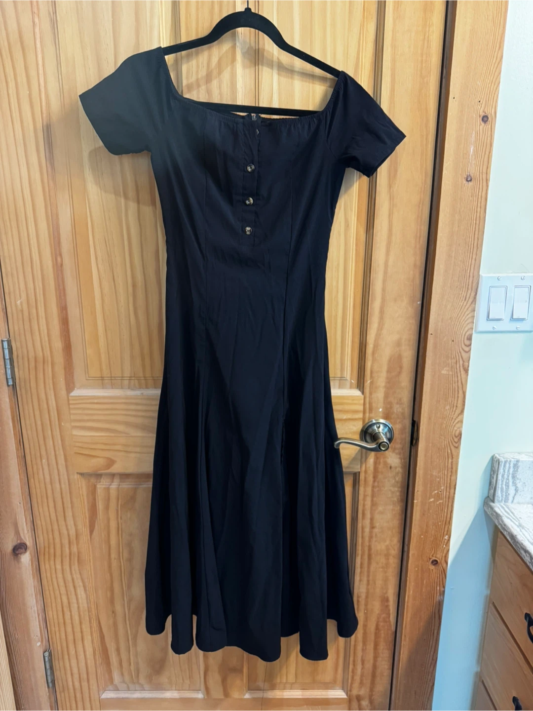 ChicMe Black Square Neck Button Front Midi Dress