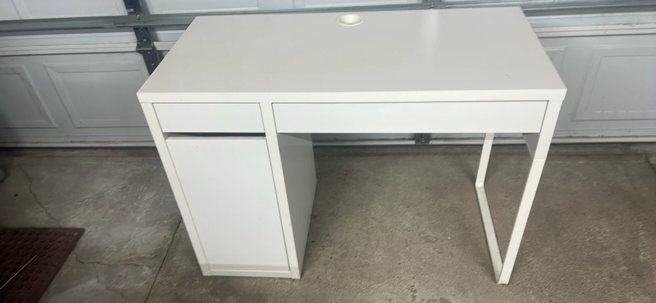 White Desk with Drawer and Cable Hole