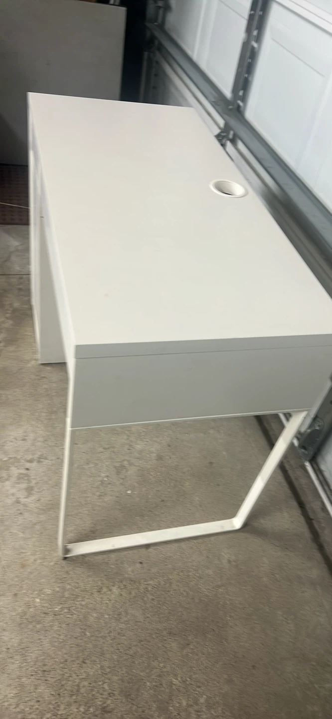 White Desk with Drawer and Cable Hole - photo 2