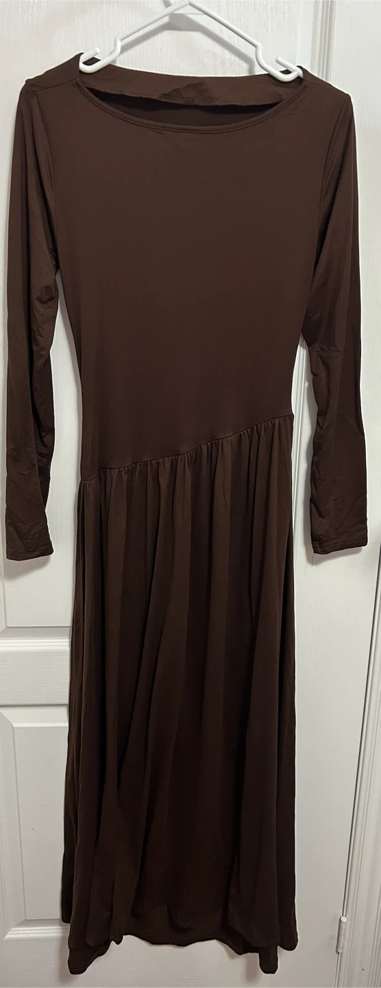 Brown Ruched Long Sleeve Maxi Dress - photo 2
