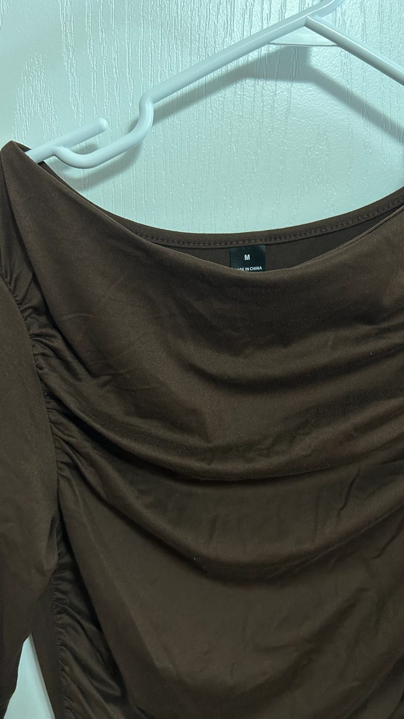 Brown Ruched Long Sleeve Maxi Dress - photo 3