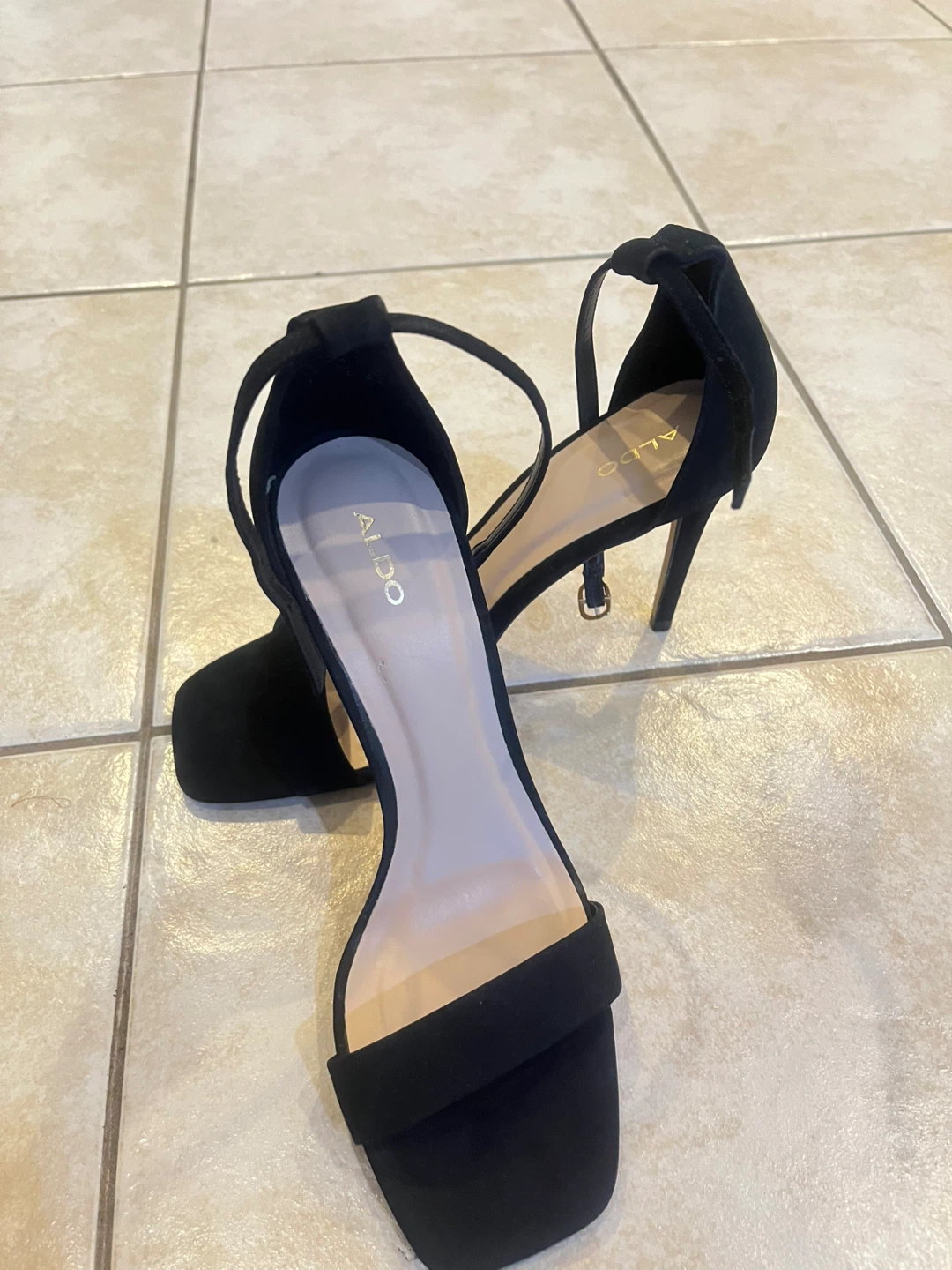 ALDO Black Suede Ankle Strap Heels