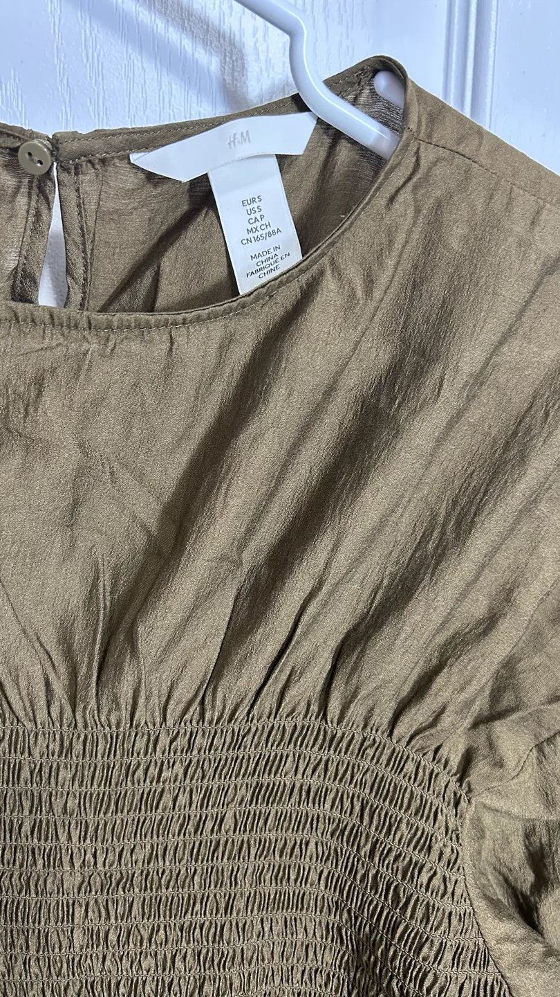 H&M Olive Green Smocked Midi Dress - photo 3